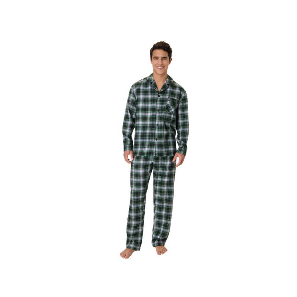 Hanes Men's Green Plaid Flannel Pajama Set